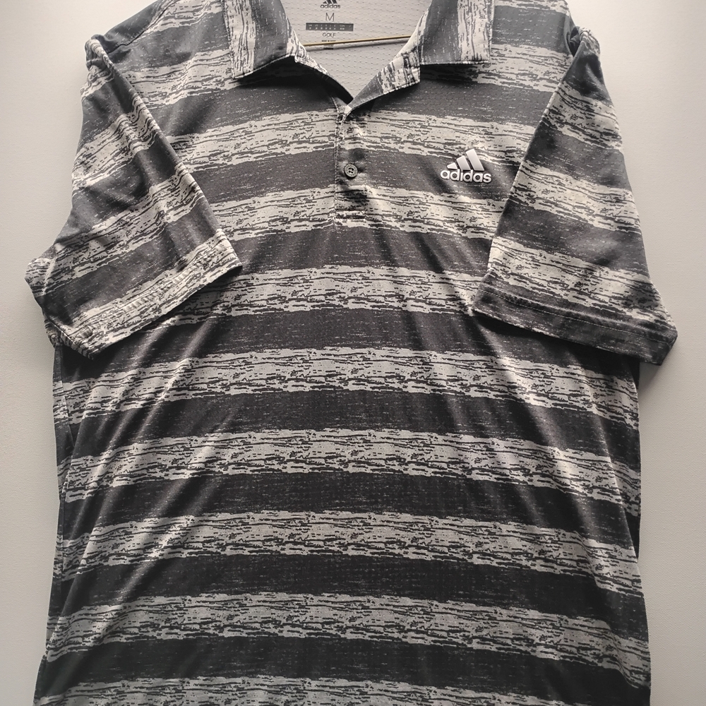 Adidas Men's Black and Gray Striped Polo Shirt